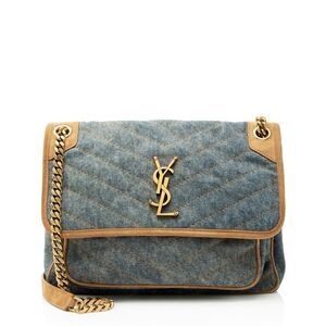 Saint Laurent Denim Suede Monogram Niki Medium Shoulder Bag